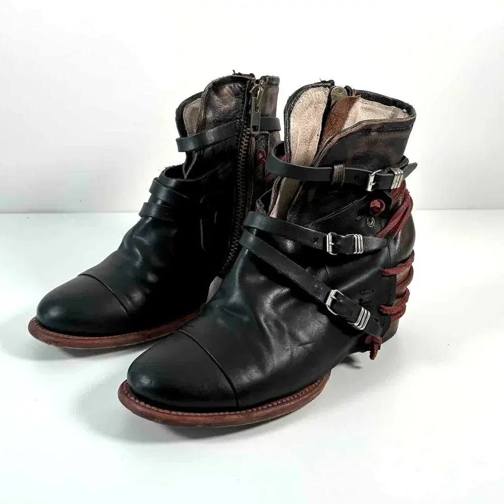 Freebird by Steven Crue Black Leather Backlace Bootie - Size 10